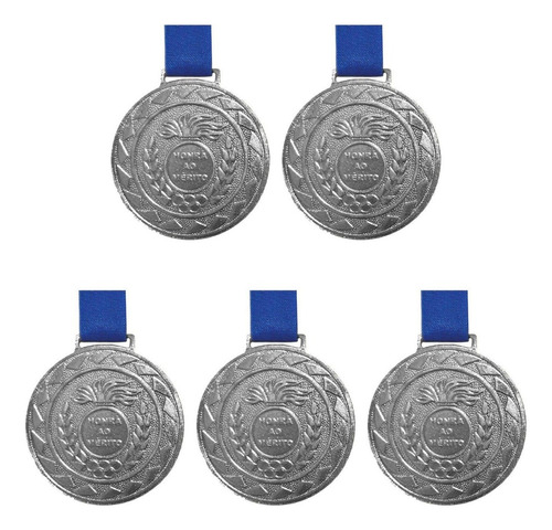 Kit C/5 Medalhas De Prata Honra Ao Mérito M43 C/fita Azul