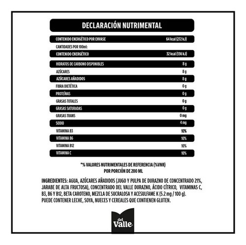 Néctar Del Valle De Durazno 200 Ml