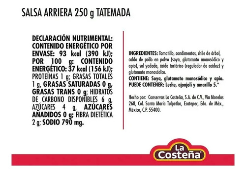 Salsa La Costeña Arriera Tatemada 250g