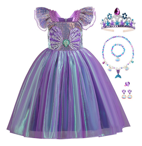 Vestido De Princesa Ariel Sirenita Para Niña Fiesta De Cumpleaños Disfraz De Carnaval Cosplay Halloween Navidad 