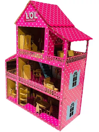 Casa De Boneca Barbie Completa Adesivada Mdf Móveis E Parque