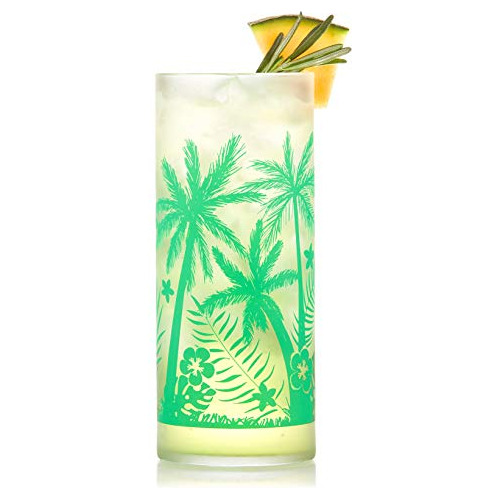 Cooler, 16-ounce, Set Of 4 Glasses, Vintage Palm Trees Tumbl