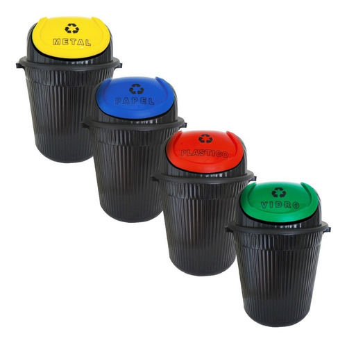 Conjunto Lixeira Para Reciclagem 56 Litros Plástico Colorida