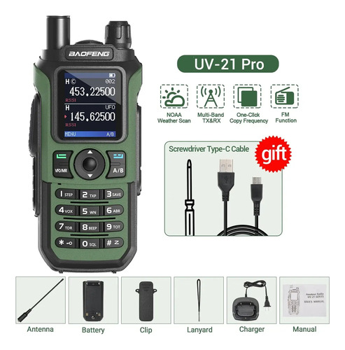 Baofeng Uv 21 Pro Rádio Walkie Talkie Verde-musgo 136-174mhzrx/tx 220-260mhzrx/tx400-480mhzrx/tx (Usado)