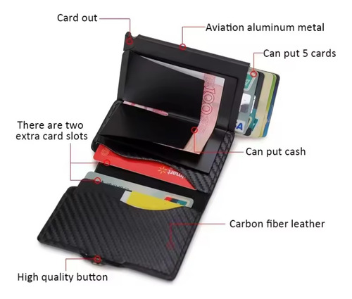 Tarjetero Inteligente Rfid Aluminio Con Cuero Sintético Negro / Azul Con Broche Y Cierre