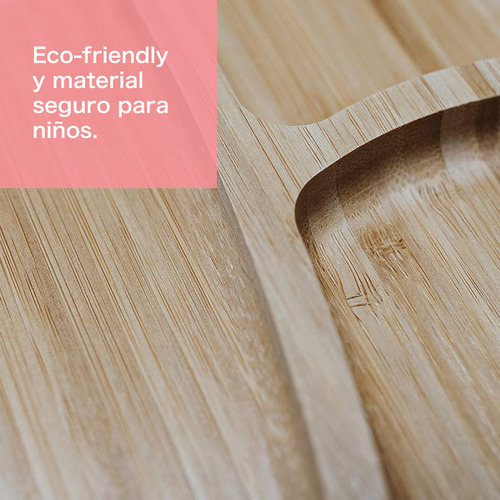 Plato Y Cubierto Para Bebé De Bambú Ecowood Antiderrapante Color Rosa Liso