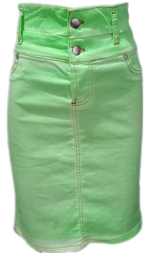 Falda De Mexclilla Strech Verde Fluorescente Lapiz Talla 2 