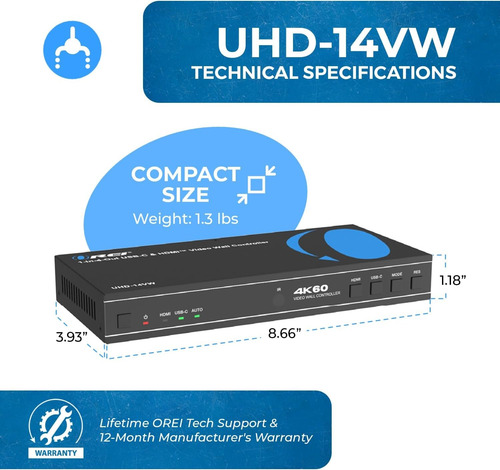 Video Wall Hdmi 2x2 Múltiples Modos De Pantallas Orei
