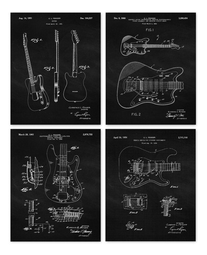 Electric Guitar Patent Prints, 4 (8x10) Unframed Ph.