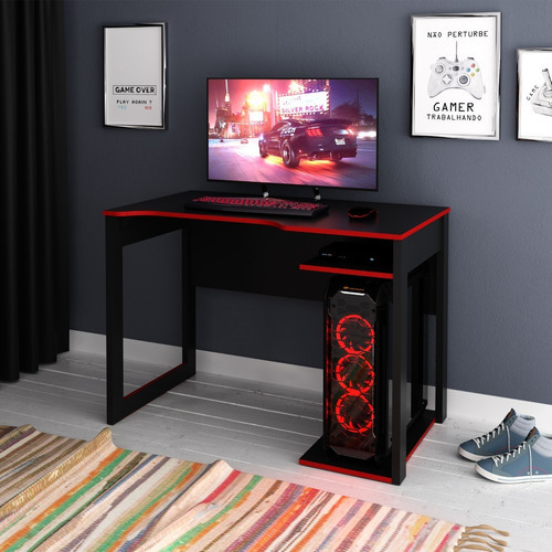 Mesa Escritorio Para Pc Gamer 105 Cm Largo - 4161 Color Negro/rojo