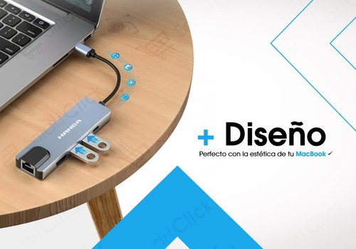 Imagen 6 de 10 de Adaptador Usb C Macbook Pro Air Hub Hdmi 4k Lan Rj45 5 En 1