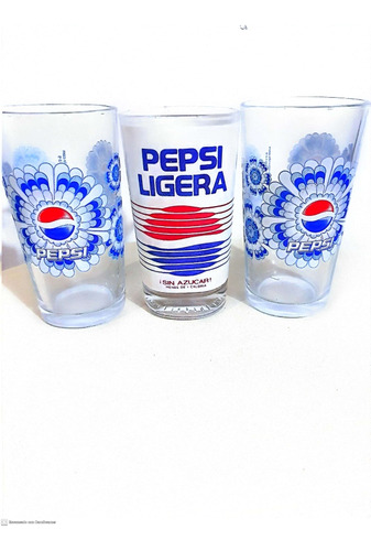 Tres Vasos De Vidrio Pepsi Ligera