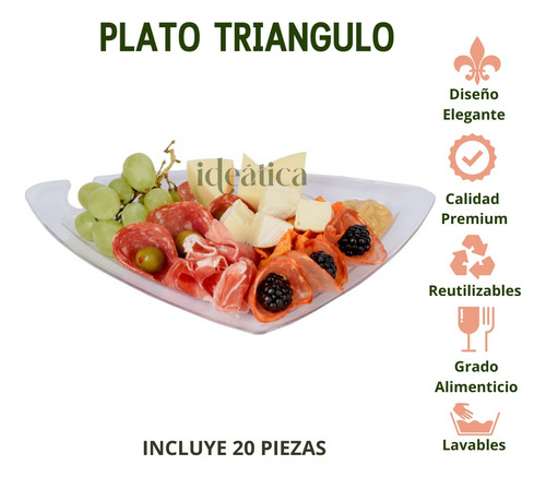 Plato Triangulo Fiesta Para Postres Comida Catering 20 Pzas