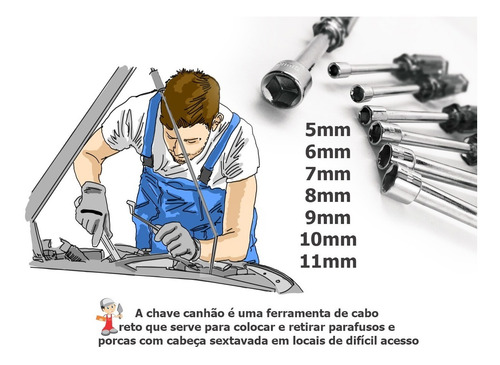 Kit Jogo Chave Canhão Sextavada 7pçs 5mm À 11mm P/parafusos