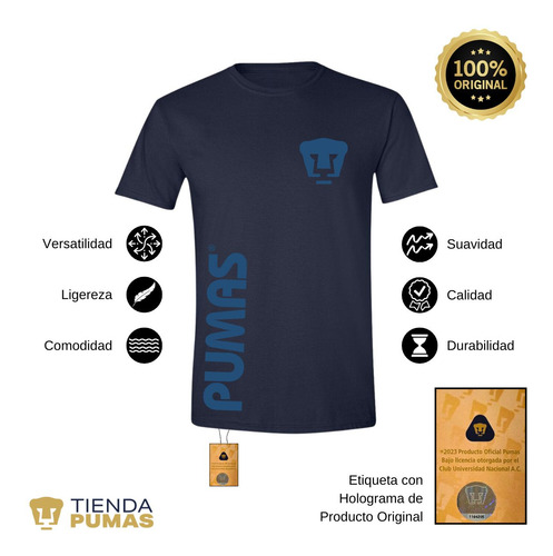 Playera Deportiva Hombre Pumas Unam Retro Azul Vinil