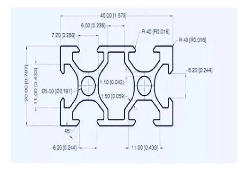 Perfil De Aluminio Estructural 20x40 Cortes Gratis 1 Mt