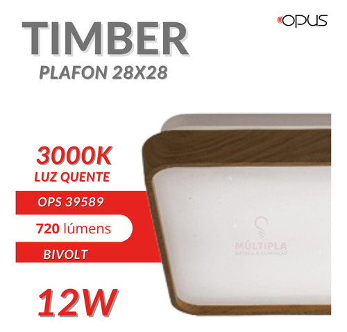 Plafon Luminaria Sobrepor 12w Led Timber 3000k Bivolt Opus
