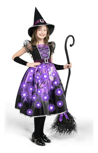 Disfraz De Bruja Spooktacular Para Niñas, Morado Con Luces