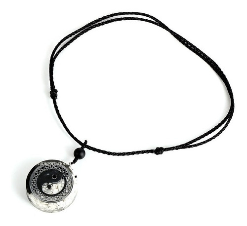 Imagen 3 de 5 de Obsidiana Negra + Cuarzo -orgón Colgante - Yin Yang Reiki M2