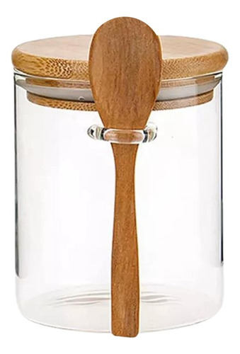 Pote De Vidro Hermético Redondo Tampa Bambu E Colher 550ml Cor Transparente