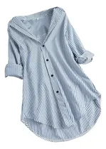 Comprar Blusas Con Botones Y Cuello Vuelto De Manga Larga A Rayas