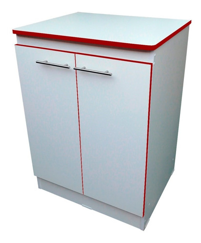 Mueble Base Cocina Blanco / Rojo 2 Puertas 84 X 60 X 50