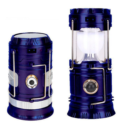 Lampião Lanterna Recarregável Com Usb Ou Energia Solar Azul