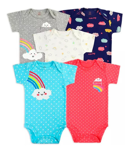 Ropa Bebe Set De 5 Bodys Algodón Niña Manga Corta/maryshopcl