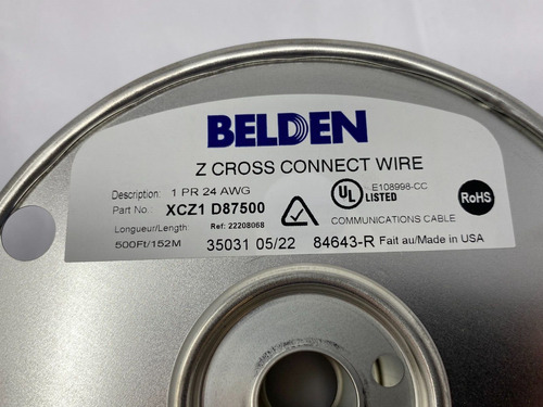 Belden Xcz1d87500 Z Cross Connect Wire 1-pr 24awg 500ft/ Cch