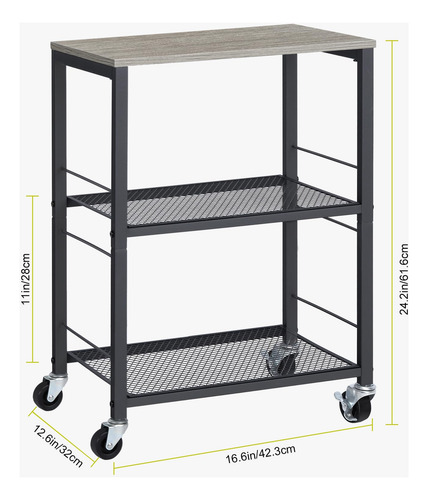 Carrito Multifuncional Gris Con Ruedas 3 Niveles Para Cocina