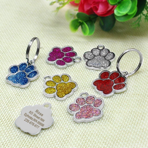 Placa Identificación Para Mascotas Huellita Grabado Personal Rosa Chicle Huellita Rosa