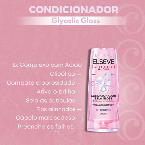 Kit Shampoo 200 + Condicionador 200ml Glycolic Gloss Elseve
