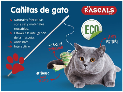 Cañita Interactiva Para Gatos Ecológica Rascals Plumas