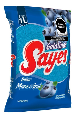 Imagen 2 de 3 de Gelatina En Polvo Sayes De Agua Sabor Mora Azul 120gr