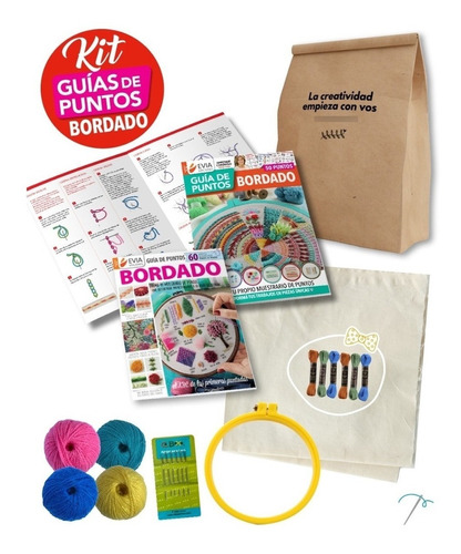 Kit Guias De Puntos Bordado Bastidor Lienzo Aguja + Hilos