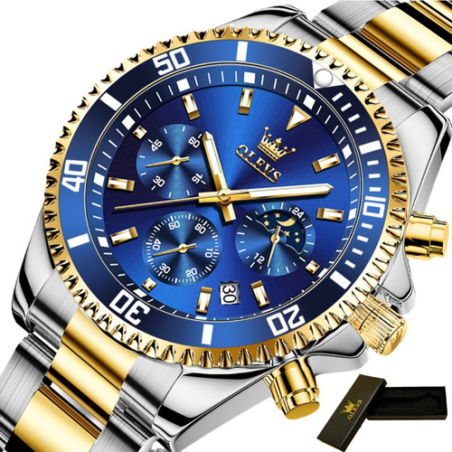 Reloj De Cuarzo Cronógrafo Luminoso De Lujo Olevs Color Del Fondo Silver Golden Blue
