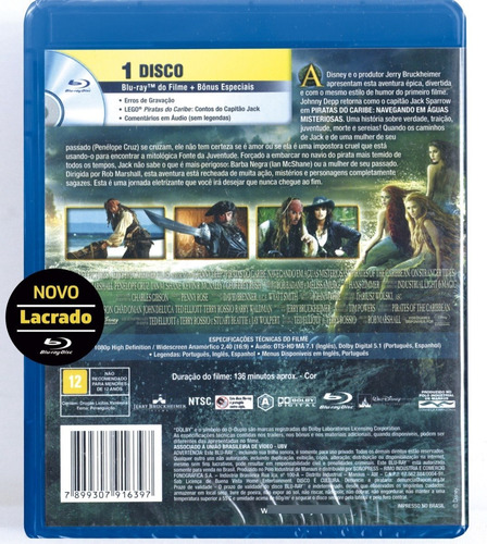 Blu-ray Piratas Do Caribe 4 Navegando Em Águas Misteriosas