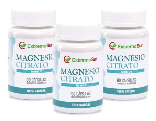 Imagen 1 de 2 de Citrato De Magnesio 500mg, Pack 3 Frascos, 270 Cápsulas