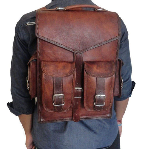 Mochila De Cuero Vintage Para Laptop Estilo Clásico De Nom