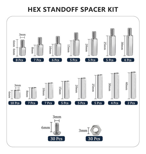 Kit De Espaciadores Hexagonales Dana Fred M3, 145 Unidades,