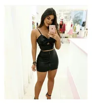 Comprar Conjunto Saia E Cropped Top De Festa Couro Faker Promoção