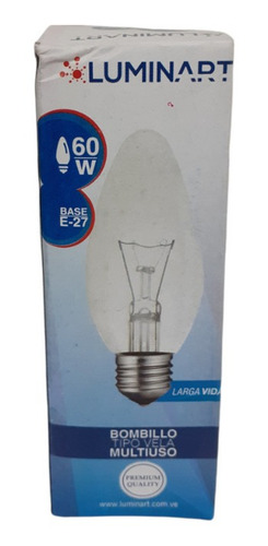 Imagen 2 de 3 de Bombillo Tipo Vela E-27 60w Luminart