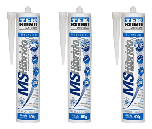 Kit Com 3 Unidades -silicone Adesivo Hibrido Branco Tek Bond