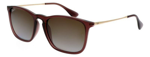 Óculos Solar Unissex Ray-ban Chris Rb4187 6593/t5 Polarizado Cor Preto Cor Da Armação Purple Translúcido Cor Da Haste Dourado Cor Da Lente Marrom Desenho Quadrado