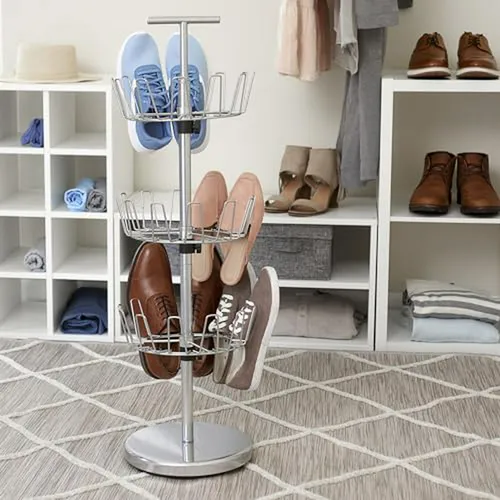 Organizador De Zapatos Giratorio De 3 Niveles, Plateado