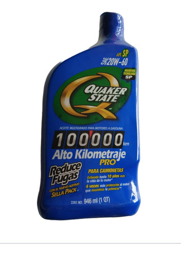 Aceite Sae 20w60 Api Sp Alto Kilometraje Quaker Azul/ 946ml