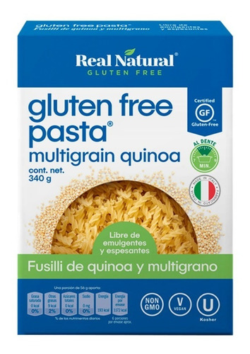 Pasta Fusilli Quinoa Multigrano Sin Gluten Real Natural 340g