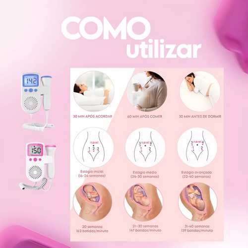 Ecografía Doppler fetal con sonar para escuchar los latidos del corazón de un bebé rosado