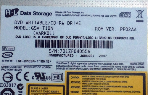Imagem 3 de 5 de Gravador Dvd Gsa-t10n Hitachi Acer Aspire 5630 Series #372