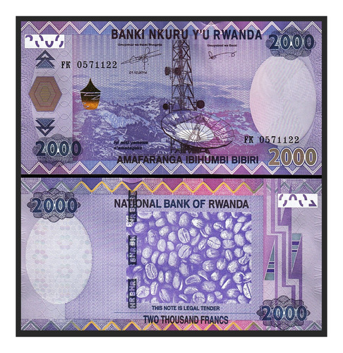 Grr-billete De Rwanda 2000 Francs 2014 - Telecomunicaciones